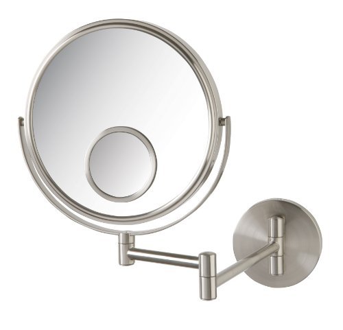 Jerdon 8-Inch Wall Mount Makeup Mirror with 10x and 15x Magnification, Nickel Finish